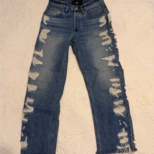 3x1 Distressed Blue Straight-Leg Jeans
